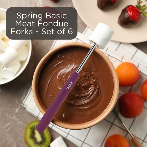 Spring Basics Meat Fondue Forks Set - Stainless Steel, Multi-Colored Handles, Set of 6 in Gift Box - Perfect for Fondue Parties and Interactive Dining, Dishwasher-Safe