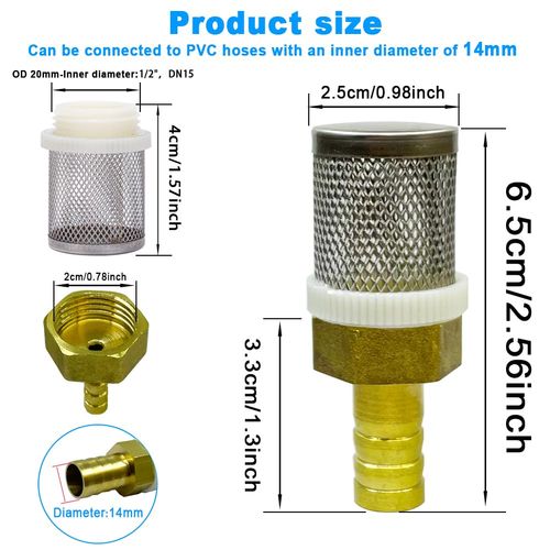COTONLAKE Stainless Steel Filter Copper Tube Joint 14mm Diameter Hose Connection, Garden, Swimming Pool, Fish Tank Hose Filter, Suction Strainers Used to Remove Debris and Reduce Solid Entry(14mm)