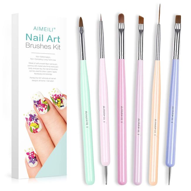 6Pcs Nail Art Brushes Set Extension Builder Pen Gel Polish Design Manicure  Tools