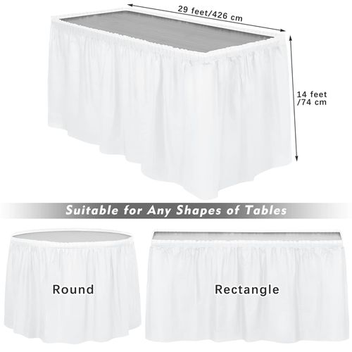 TURSTIN 4 Pieces White Plastic Table Skirts 14 x 29 Feet for Rectangle Tables Fitted Tablecloth Disposable Table Cover for Birthday Party, Events, Banquette Baby Shower