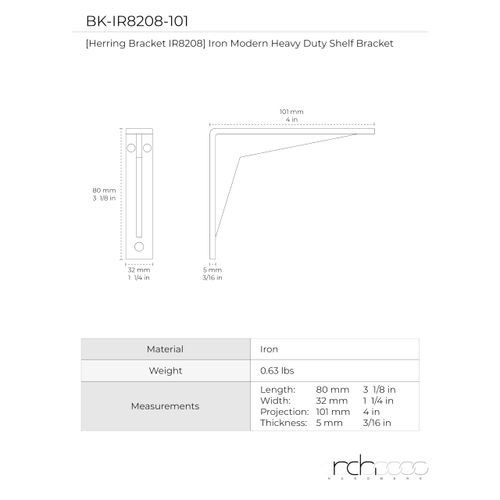RCH Hardware BK-IR8208-101 Iron Herring Shelf Bracket, 4 Inch, Antique Copper