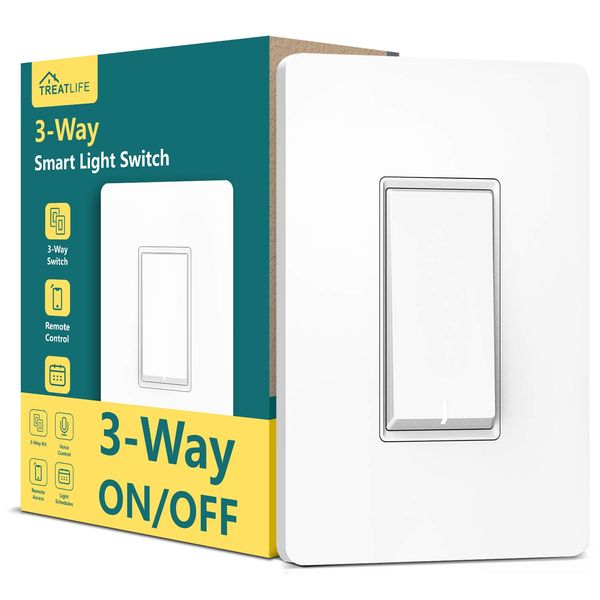 TREATLIFE 3 Way Smart Switch, 2.4Ghz WiFi Smart Light Switch 3 Way Switch Works with Alexa, Google Home and SmartThings, Remote Control, ETL, Schedule, Neutral Wire Required 1 Pack