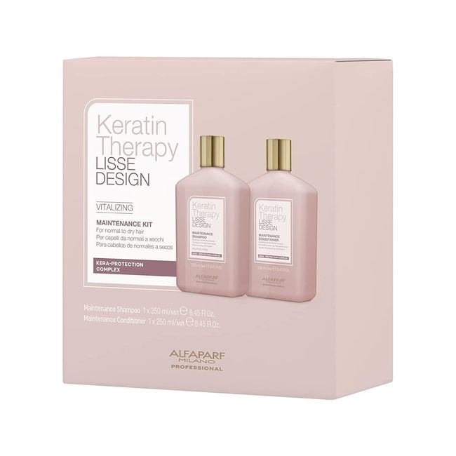 Alfaparf Milano Keratin Therapy Lisse Design Vitalizing Kit - Sulfate Free Keratin Shampoo and Conditioner - Maintains and Enhances Keratin Hair Treatment - 2 x 8.45 Fl Oz