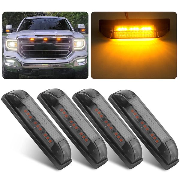 Smoked Amber Full LED Center Grille Lights Kit, 4Pcs 4 Inch Running/Position Lights Compatible With Tacoma/4Runner/Tundra/Silverado - 9 LEDs, Sealed Grill Marker Lights