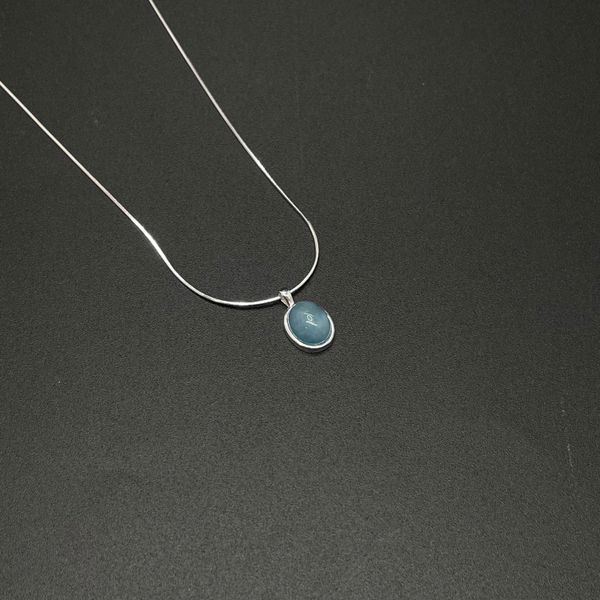 Silver 925 Aqua Natural Stone Snake Chain Women&#39;s Silver Necklace