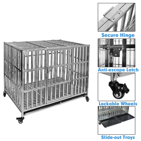 48" Stackable Dog Kennel Stainless Steel XL Pet Cage Crate for Large Dog