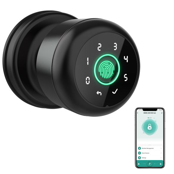 GHome 4 in 1 Smart Fingerprint Door Knob with Keypad Door Lock, Biometric Smart Door Knobs & App Control, Keyless Entry Door Lock Great for Home, Bedroom, Apartment Offices and Garages