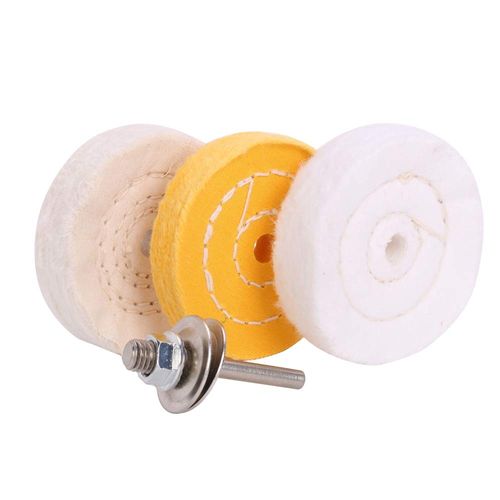 SCOTTCHEN 3 Inch Ultra fine Cotton 1 Treated Yellow Cotton 1 Fine Cotton 1 Buffing Polishing Wheel 2/5 inch Arbor Hole for Mini Bench Grinder with one 1/4" Shank for Drill