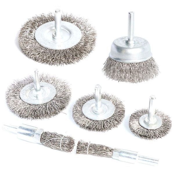 FPPO 7PCS Stainless Steel Wire Wheel Brush, Coarse Crimped Cup Brush and End Brush Kit,Wire Brushes for Use in Machines