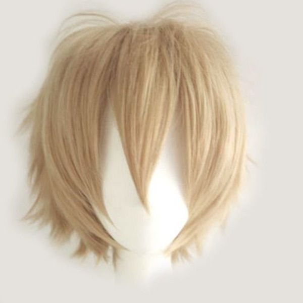 S-noilite Women Mens Male Short Fluffy Straight Hair Wigs Anime Cosplay Party Dress Halloween Costume Wig Linen Blonde