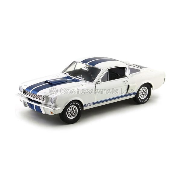 Shelby Collectibles SC160 1966 Ford Shelby Mustang GT 350 White with Blue Stripes 1-18 Diecast Car Model