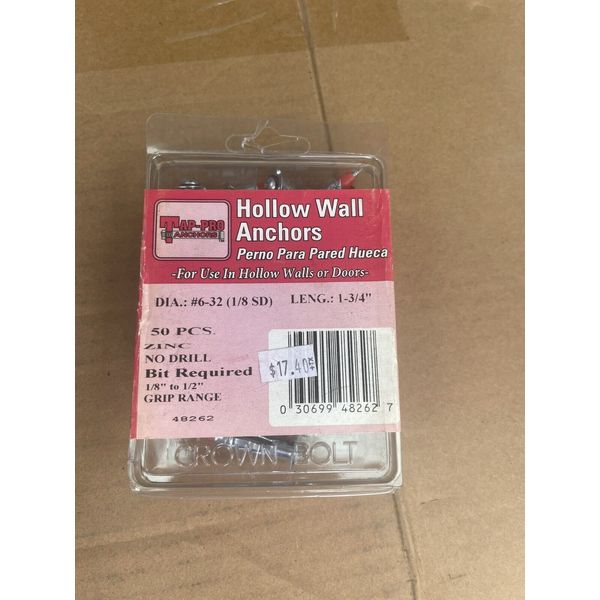 Qty 50 Tap Pro Hollow Wall Anchors 1-3/4"  New