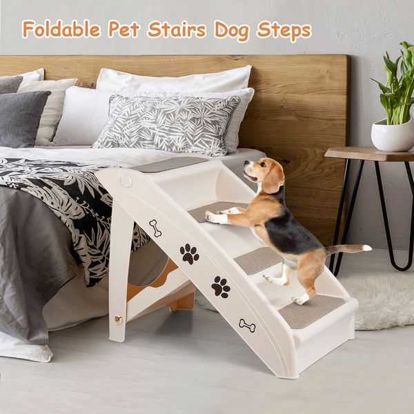 Dog Stairs Foldable Pet Stairs with 4-Step Design for Beds Pet Steps Ladder Tan