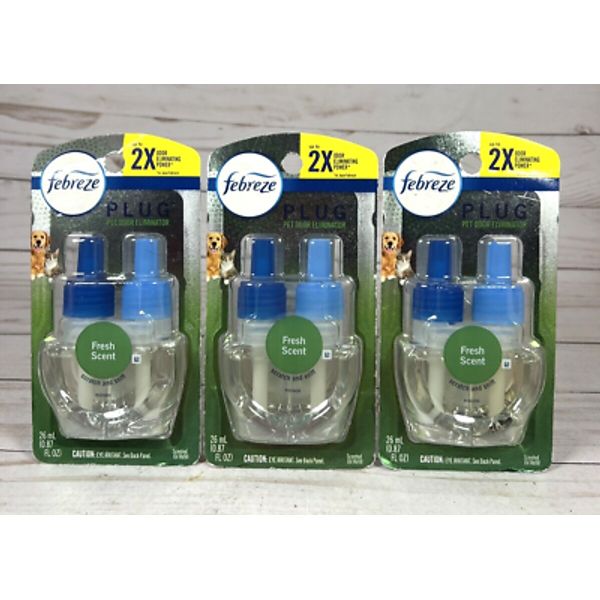 Febreze Plug Pet Odor Eliminator Fresh Scent Scented Oil Refill .87oz (3 Pack)