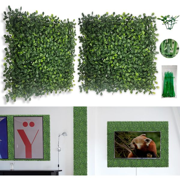 Bybeton Artificial Grass Wall Panel,10"x 10"(12Pcs) Boxwood Faux Green Wall Panels for Interior Wall, Backdrop Wall,Garden Wall and Indoor Outdoor Plant Wall Decor