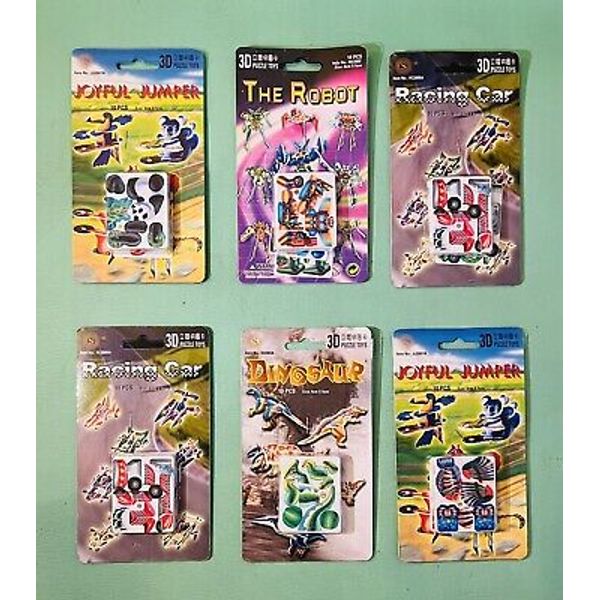 3D Puzzle Toy Japanese Robot Racing Cars Dinosaur Animal Party Favors Lot of 6