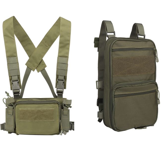 DETECH Tactical Vest Airsoft Ammo Chest Rig 5.56 9mm Magazine Carrier with Molle Flatpack Backpack