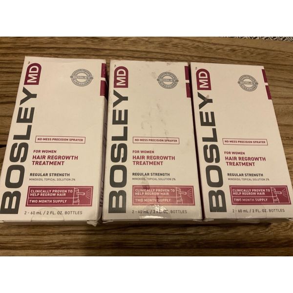 LOT of 3 - Bosley MD For Women Hair Regrowth Treatment 2oz Each Sale for BB date