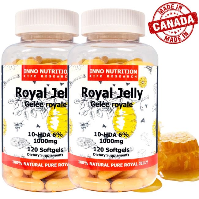 Canada Pure Royal Jelly 120 Tablets (4 months) 1000mg High Content 10HDA Direct Delivery of Royal Jelly, 2 Bottles