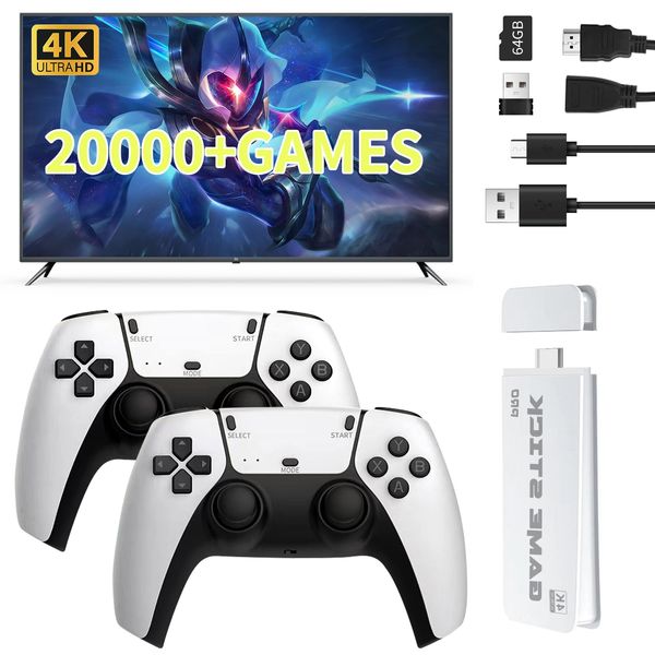 Wireless Retro Game Console, 20000+ Classic Games Retro Game Stick, 4K High Definition HDMI Output, Dual 2.4G Wireless Controllers, Plug & Play Video Game Console, Built-in 64G