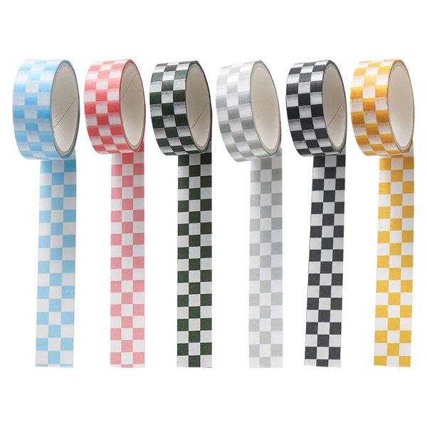 VILLCASE Grid Washi Tape Set, 6 Rolls Self-Adhesive Checkers Tape, Decorative Craft Washi Masking Tape Gift Wraps Tape for Scrapbooking, DIY Decor and Crafts