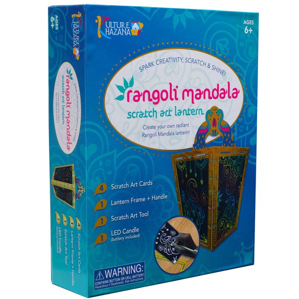 Kulture Khazana: Rangoli Mandala Scratch Art Lantern - DIY Craft Kit, LED Candle, 12" Tall, India & South Asian Culture Activity Kit, Kids Ages 6+