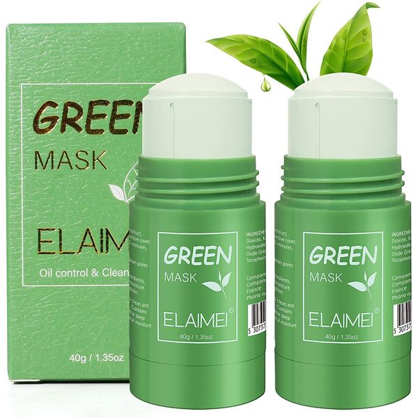 Green Stick,Green Mask Stick,Green Tea Stick,Grüntee Maske für Feuchtigkeitsspendende, Porentiefe Reinigung, Entfernt Mitesser Green Tea Clay Mask für Alle Hauttypen (2 Pack)