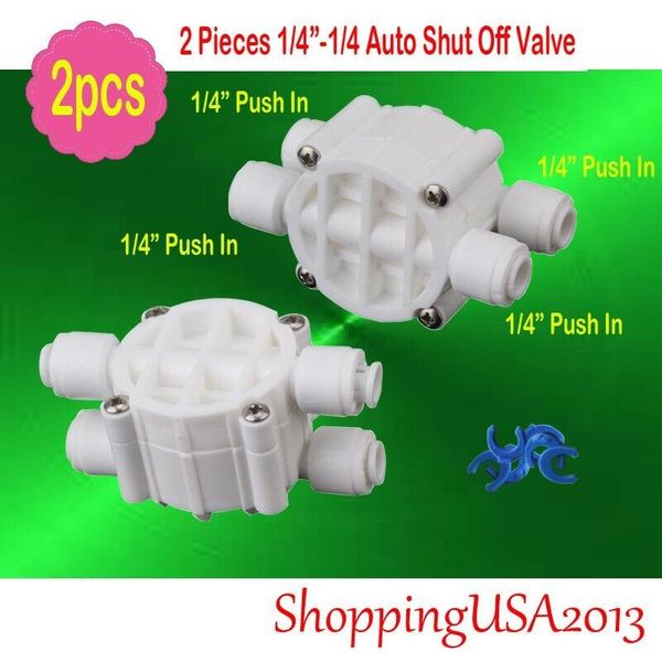 2 Pieces 1/4-1/4 Auto Shut Off Valve Quick Connect Push In Water Filter System