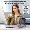 Portable Misting Fan with 12000Mah Rechargeable Battery, RGB Light, Timer & Hook
