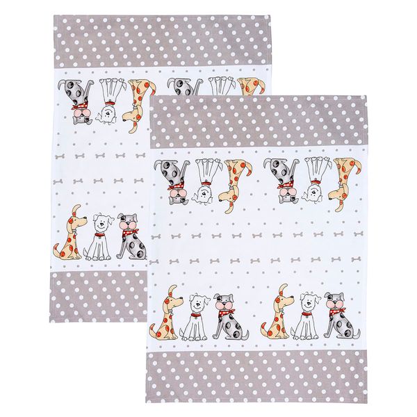 SPOTTED DOG GIFT COMPANY Tea Towels for Kitchen, Quality 100% Cotton Dish Towels for Drying Dishes, Dog Themed Kitchen Accessories, Gifts for Dog Lovers (Set of 2, 70cm x 50cm, Cute Dogs)