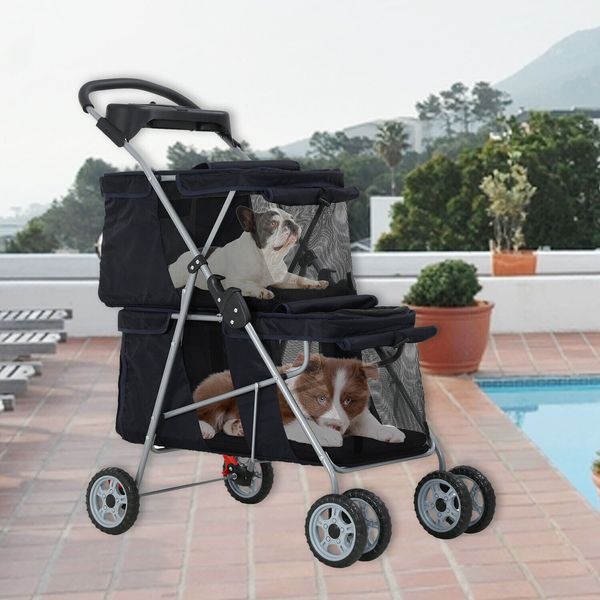 Two Layer Pet Stroller Folding Travel Camping Dog Stroller For Small Medium Pet