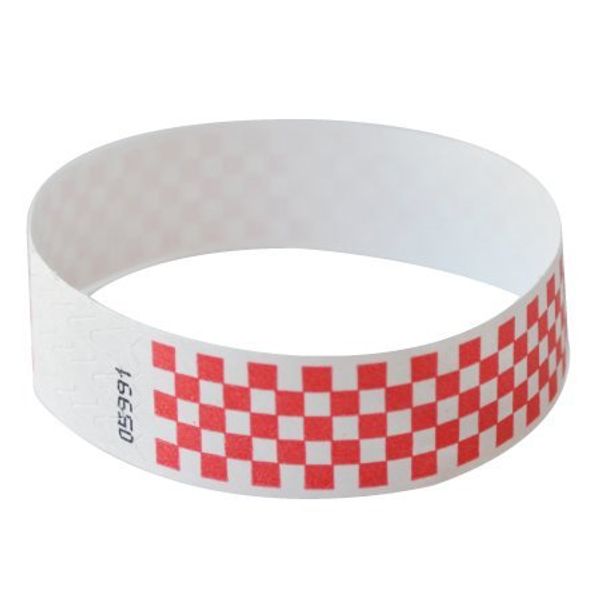 EventWristbands Premium Tyvek Wristbands with Designs (500 Count, Red, Checker) - Zigzag, Checker, Happy Face, Stars & Stripes Neon Event Wristband Paper Bracelets for Festivals