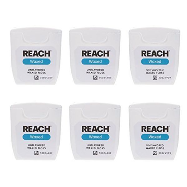 J&J Reach Dental Floss / Wax Non-Flavored / 55 Yards (50.3m) x 6 Packs Dental Floss Thread Winding Type