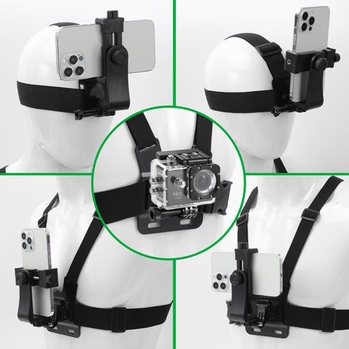 Mobile Phone Chest Strap Harness Mount Head Strap Holder Kit for POV/VLOG,Cell Phone Clip Compatible with iPhone,Samsung,GoPro Hero 9, 8,7, 6, 5, 4, 3,2, 1,AKASO,DJI Osmo,and Action Cameras…