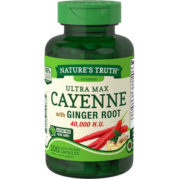 Cayenne Pepper Capsules | 40,000 HU | 100 Count | with Ginger Root | Non-GMO & Gluten Free Supplement | by Nature's Truth