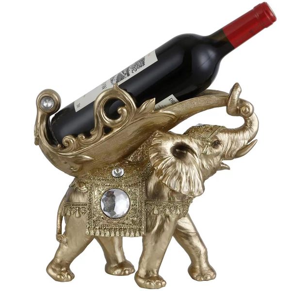 ICE ARMOR Lucky Wealth Thai Elephant Wine Rack Bottle Holder, Wine Rest Figurine Statue, Feng Shui Home Decor on Tabletops and Counters, Wine Lovers Anniversary Housewarming Unique Gifts for Her