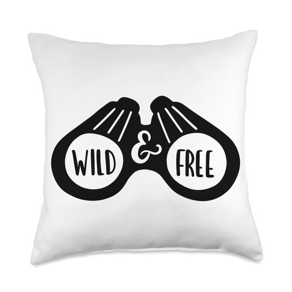 Wild & Free Binoculars Adventurous Explore Gift Wild & Free Throw Pillow, 18x18, Multicolor