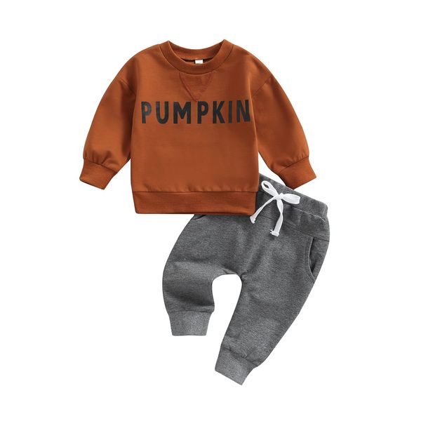 Sasaerucure Infant Toddler Baby Boy Halloween Outfits Long Sleeve Shirts Pumpkin Sweatshirt with Pants 2Pcs Fall Winter Clothes Set (Dark Orange, 18-24 Months)