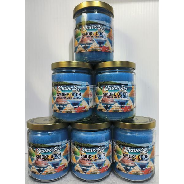 Smoke Odor Exterminator 13oz Jar Candle, Shave Ice 6 Pack.