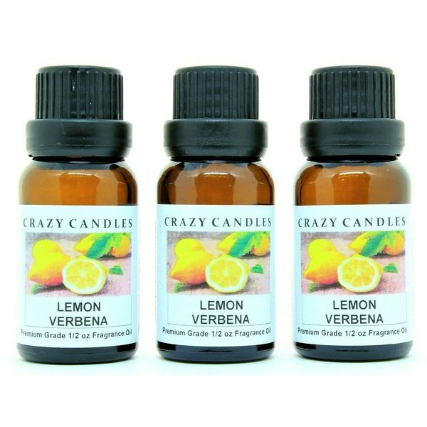 Lemon Verbena (Made in USA) 3 Bottles 1/2 Fl Oz Each (15ml) Premium Grade Scented Fragrance Oil (Lemon and Grassy Herbals Scented)