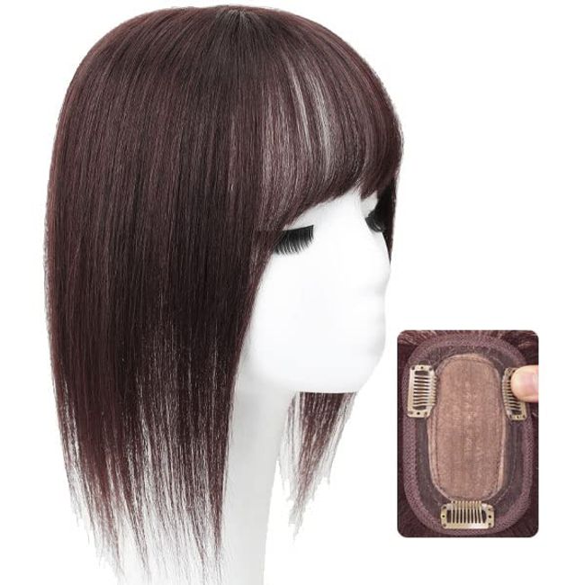 Ilandwig mgh 01630 Human Hair Top Piece Hand Planted Straight Hairpiece Point Wig Top Cover Parted Mesh Base Partial Wig 11.8 inches (30 cm), Dark Brown