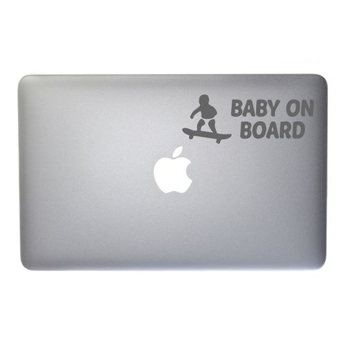 Baby on Board Skateboard Vinyl Decal for MacBook, Laptop or Other Device 5 Inch (Grey)