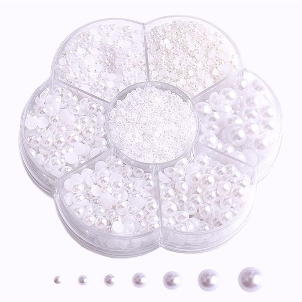 5800Pcs Half Pearls for Crafts, Flatback Pearls for Artwork Making, DIY Rhinestones Accessory Nail Art, Face Gems Jewels Flat Back Craft Pearls for Artist Creative - White