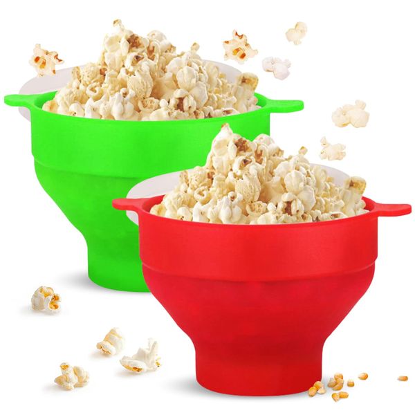 TAIZER 2 Stück Popcorn Mikrowelle Maker Faltbar Silicone Popcorn Behälter Ohne Öl Popper Bowl Family Size Microwave Popcorn Bowl Silicone Popcorn Behälter für Party Wohnheim Haus Küche