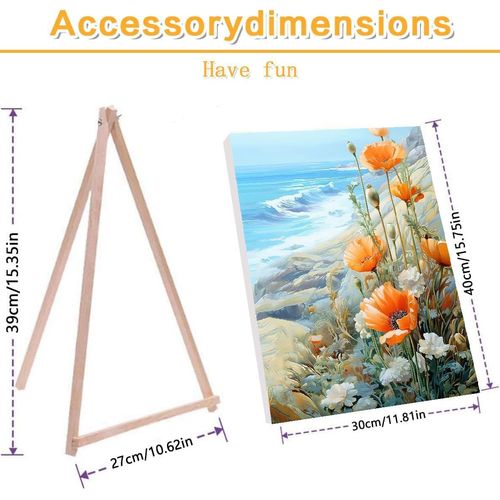 Paint by Numbers for Adults Beginner Flowers,Paint Number Kits Poppies and Daisies Adult,Paint by Number Sea View Adult Paint by Number Kits DIY Oil Painting Kits Gift, 12 x16 Inch（Include Framed）