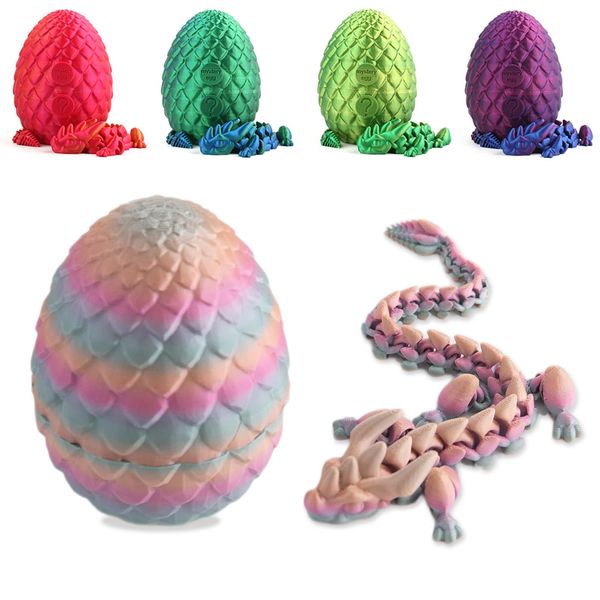 STONESTAR 3D Printed Dragon Fidget Toys, 12" Full Articulated Dragon in Mystery Egg, Home Office Decor Executive Desk Toys Xmas/Easter Gift for Dragon Lovers (Pink)