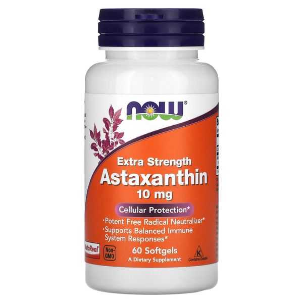 Now Foods Astaxanthin Extra Strength 10 mg 60 Softgels GMP Quality Assured