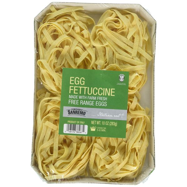 Compagnia Sanremo Pasta San Remo Italian Egg Fettucine Pasta - Non-Gmo, Free Range Egg Traditional Fettucine - 10 Oz (Pack Of 1) - Product Of Italy