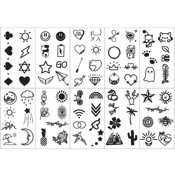 Black Small Temporary Tattoo Sticker for Women, Finger Face, Girls Fake Moon Eye Smile Party Decoration, 30pcs/set