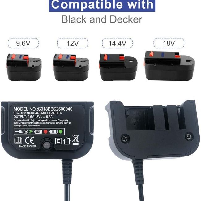 Battery Charger for Black & Decker 9.6V-18V Power Tools Ni-CD & Ni-MH Battery